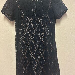 LOFT Black and Cream Lace Dress